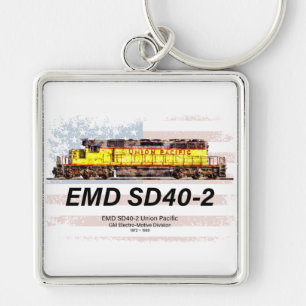 EMD SD40-2 Diesellocomotief. Amerikaanse vlag Sleutelhanger