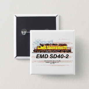 EMD SD40-2 Diesellocomotief. Amerikaanse vlag Vierkante Button 5,1 Cm