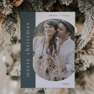 EMELIA Blauw Goud Folie Ovaal Foto Vrolijk Kerstmi Folie Feestdagenkaart