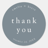 EMELIA Boho Navy Rustiek Eenvoudige Huwelijk Dank Ronde Sticker (Voorkant)