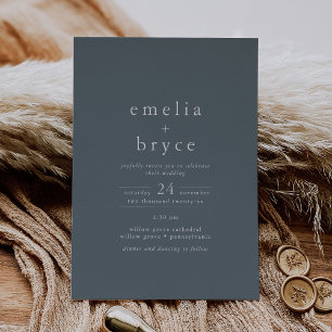 EMELIA Donkerblauw Zilveren Folie Eenvoudige Boho Uitnodiging