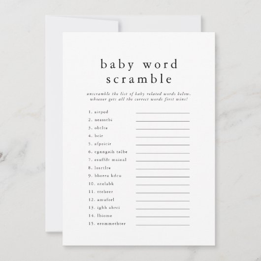 EMELIA Eenvoudig Baby shower Word Scramble Game Ka Kaart (Voorkant)