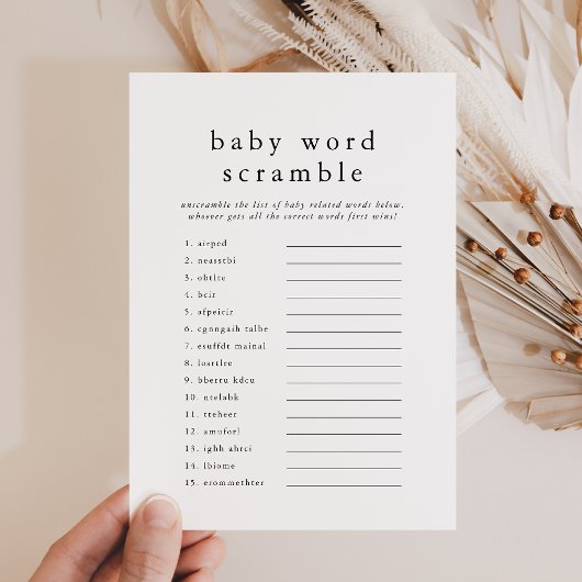 EMELIA Eenvoudig Baby shower Word Scramble Game Ka Kaart