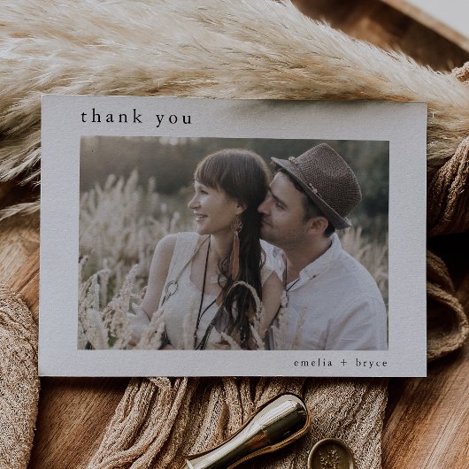 EMELIA Flat White Black Boho Rustieke foto bruilof Bedankkaart