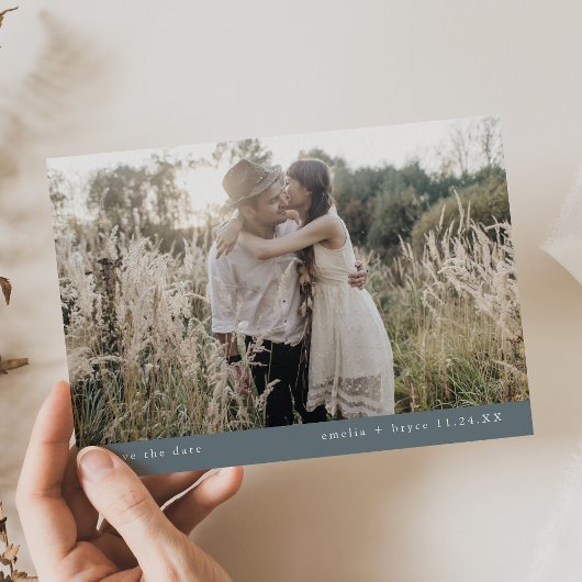 EMELIA Foto Minimal Dusty Blue Rustic Wedding Save The Date