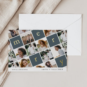EMELIA Gold Folie Blauw Multi Foto Kerstmis Feestdagenkaart
