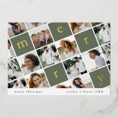 EMELIA Goud Folie Groen Multi Foto Kerstmis Folie Feestdagenkaart (Voorkant)