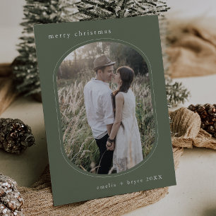EMELIA Green Eenvoudige Moderne Familiefoto Kerstm Feestdagenkaart