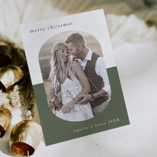 EMELIA Green Oval Creatieve Familie Foto Kerstmis Feestdagenkaart