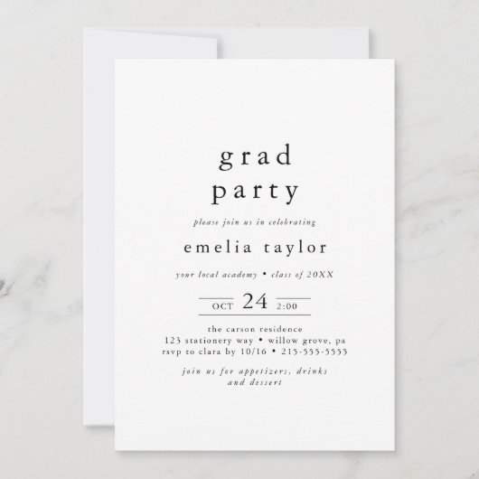 EMELIA Modern Boho Minimalist Graduation Party Kaart (Voorkant)