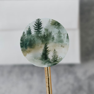 EMELIA Modern Mountain Sage Green Forest Wedding Ronde Sticker