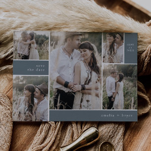 EMELIA Multi Foto Donkerblauw Boho Vintage bruilof Save The Date