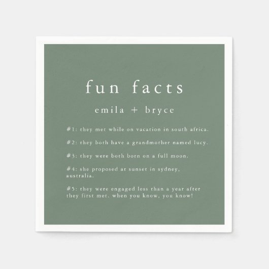 EMELIA Natuur Rustiek Woodland Fun Fact Wedding Servet (Voorkant)