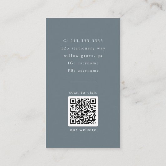 EMELIA Navy Rustic Minimal Dusty Blue Boho Foto Visitekaartje (Achterkant)