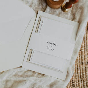 EMELIA Neutraal Wit Zwart Rustiek Eenvoudig Huweli Uitnodigingen Wikkel