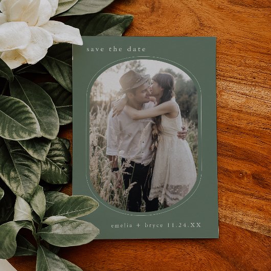 EMELIA Ovaal Foto Bos Natuur Sage Green Wedding Save The Date
