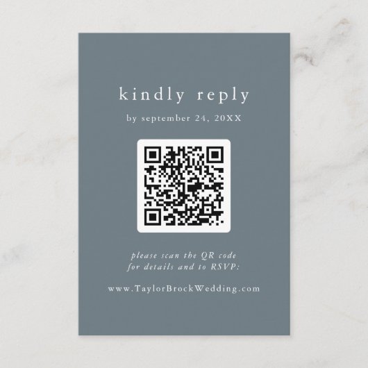 EMELIA QR Code Dusty Blue Minimal Wedding RSVP Informatiekaartje (Voorkant)