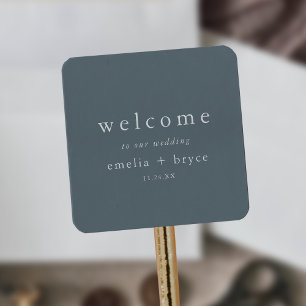 EMELIA Rustic Minimal Navy Wedding Welcome Bag Vierkante Sticker