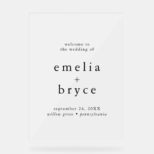 EMELIA Rustic Simple Modern Boho Wedding Welkom Acryl Bord (Voorkant)