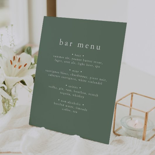 EMELIA Rustiek Eenvoudige Natuur Wedding Bar Menu  Reclamebord Met Voetstuk