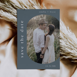 EMELIA Silver Foil Navy Boho Wedding Save the Date Folie Uitnodiging