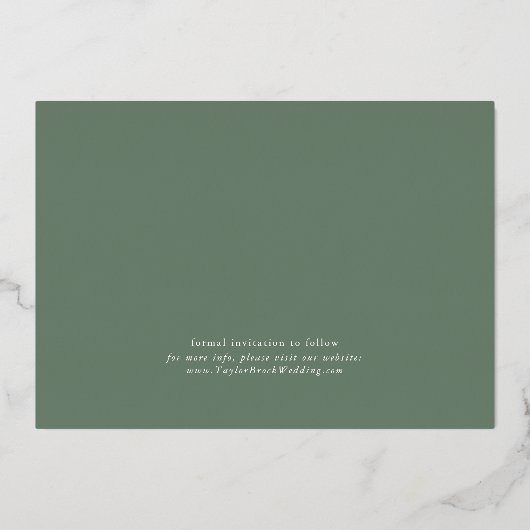 EMELIA Silver Foil Sage Wedding Save the Date Folie Uitnodiging (Achterkant)