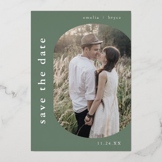 EMELIA Silver Foil Woodland Wedding Save the Date Folie Uitnodiging (Voorkant)