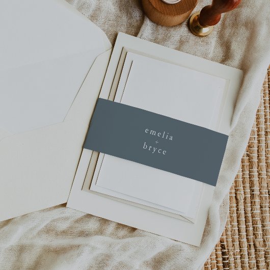 EMELIA Winter Boho Dark Dusty Blue Wedding Uitnodigingen Wikkel