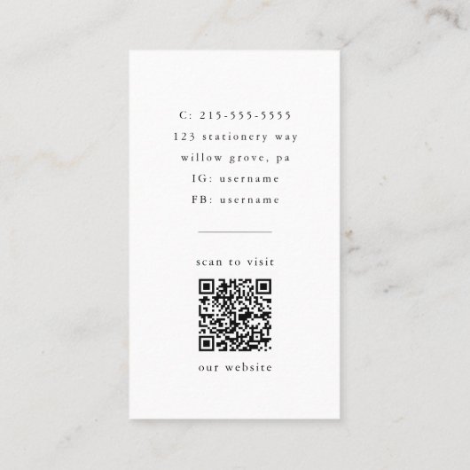 EMELIA Wit Zwart Rustiek Eenvoudig Modern Boho Fot Visitekaartje (Achterkant)