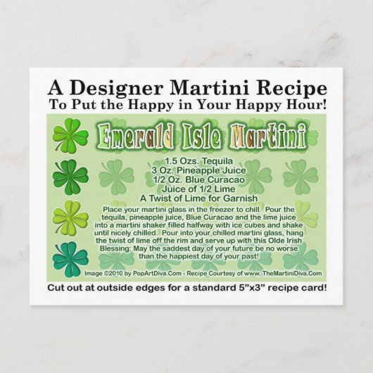 Emeral Isle St. Patrick's Day Martini Recept Kaart (Voorkant)