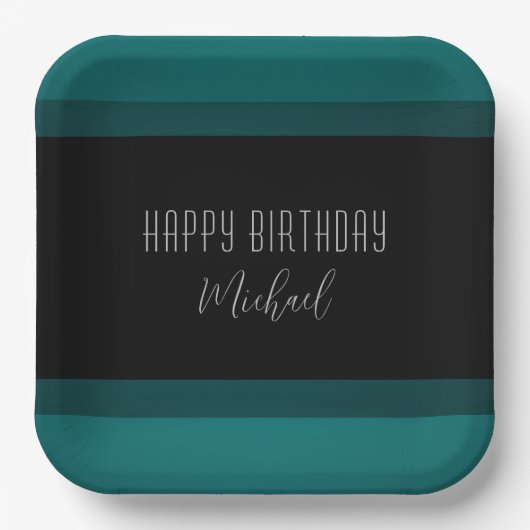 Emerald and Black "Happy Birthday" Papieren Bord (Voorkant)