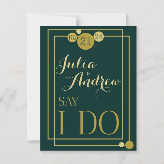 Emerald and Gold Art Deco Wedding Save the Date (Voorkant)