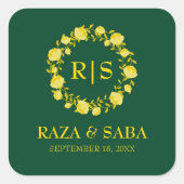 Emerald and Gold Elegance Wedding Vierkante Sticker (Voorkant)