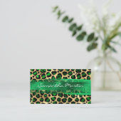 Emerald and Gold Foil Leopard Brush Stroke Visitekaartje (Staand voorkant)