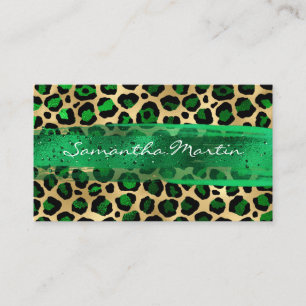 Emerald and Gold Foil Leopard Brush Stroke Visitekaartje