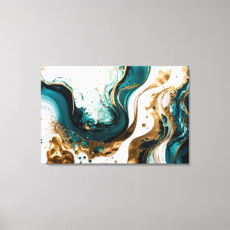 Emerald and Gold Marble Abstracte Fluid Art Canvas Afdruk