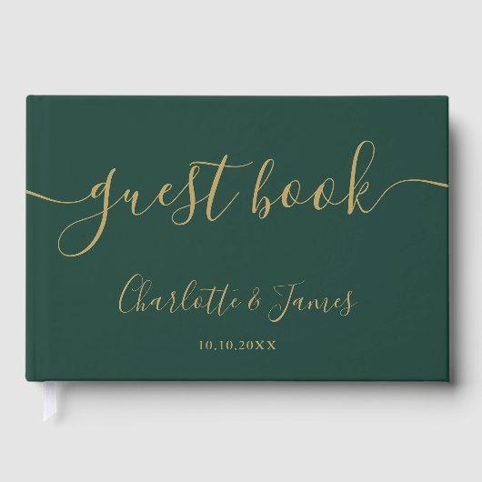 Emerald And Gold Signature Script Photo Wedding Gastenboek (Voorkant)
