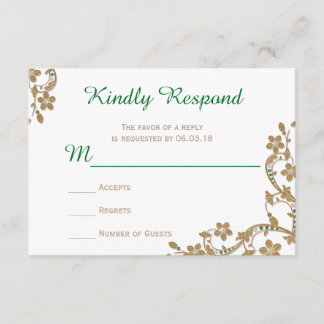 Emerald and Gold Wedding RSVP Kaartje