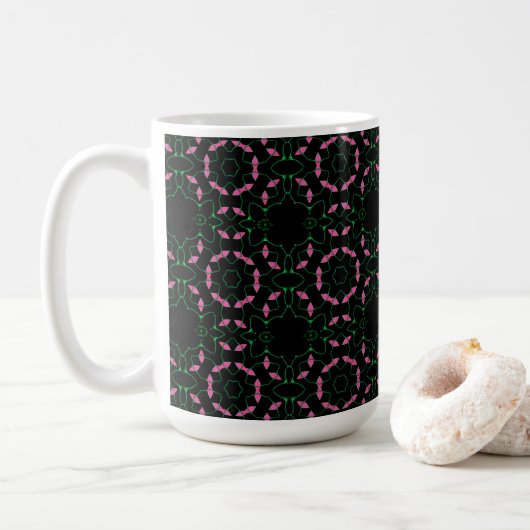 Emerald and Pink Kaleidoscope Koffiemok (Met donut)