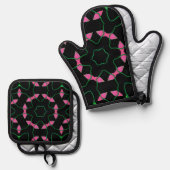 Emerald and Pink Kaleidoscope Ovenwant & Pannenlap Set (Voorkant / Achterkant)