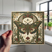 Emerald Art Nouveau Moth Decorative Tile Tegeltje