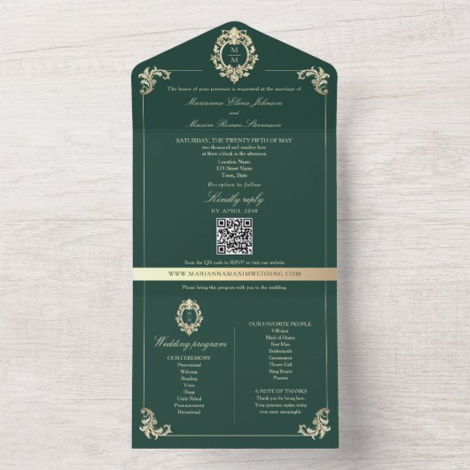 Emerald Baroque QR All-in-One Program Invite (À l'intérieur)
