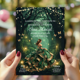 Emerald Betoverd Bos Quinceañera Kaart