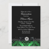 Emerald Black Diamond Bow & Damask Quinceanera Kaart (Achterkant)