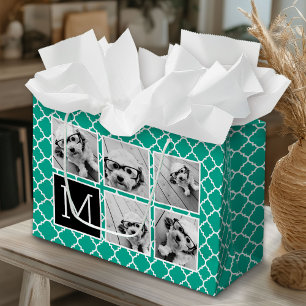 Emerald & Black Instagram 5 Photo Collage Monogram Large Cadeauzakje