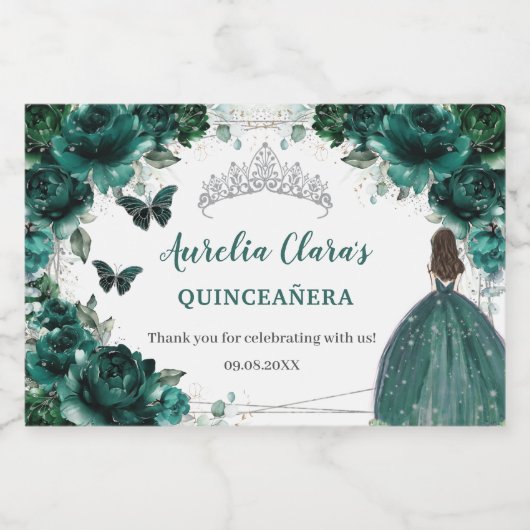 Emerald Bloem Princess Quinceañera Verjaardagsfavo Sparkling Wijnetiket (Enkel label)