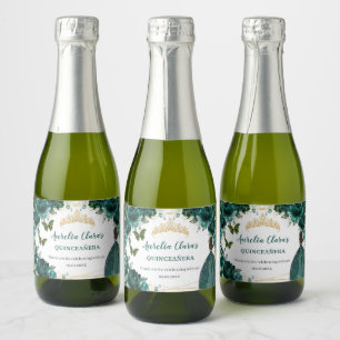 Emerald Bloemige Prinses Quinceañera Verjaardag Fa Sparkling Wijnetiket