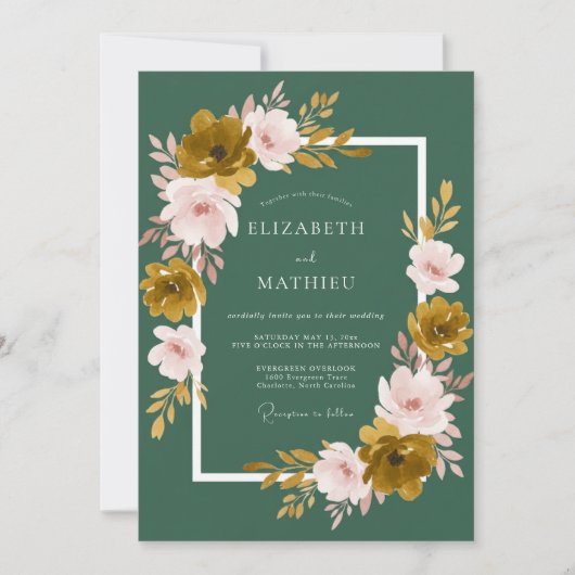 Emerald Blush Bloem Bruiloft Kaart (Voorkant)