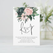 Emerald Blush Bloemen Script QR Code Trouwen RSVP Kaartje (Staand voorkant)