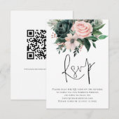 Emerald Blush Bloemen Script QR Code Trouwen RSVP Kaartje (Voorkant / Achterkant)